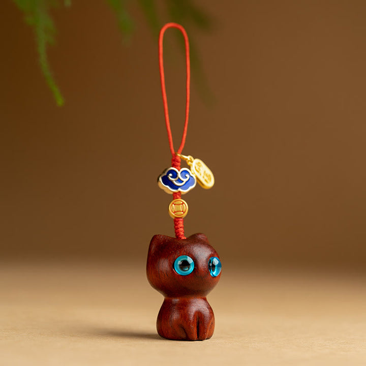 Buddha Stones, hoja pequeña, sándalo rojo, madera de ébano, gato de la suerte, llavero de protección, decoración colgante para teléfono