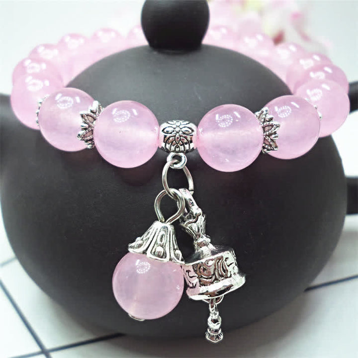 Pulsera con dije de campana con cuentas de energía de piedra de calcedonia de cristal vintage
