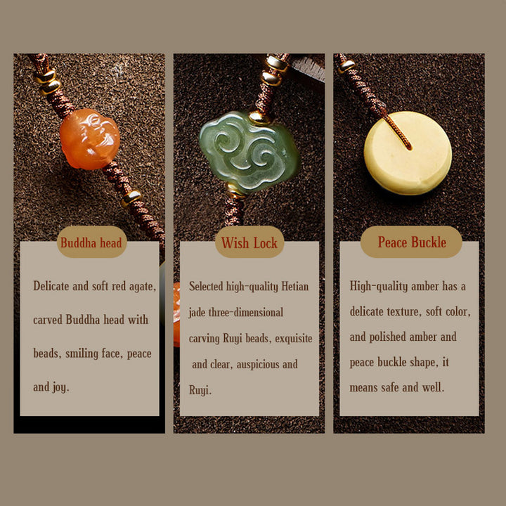 Buddha Stones 108 cuentas Mala cian Jade ágata roja pulsera de la suerte de Buda sonriente