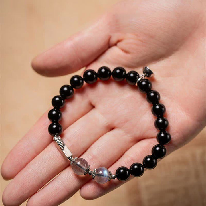 Pulsera de pareja de fuerza de piedra lunar de obsidiana de plata de ley 925 - image 6