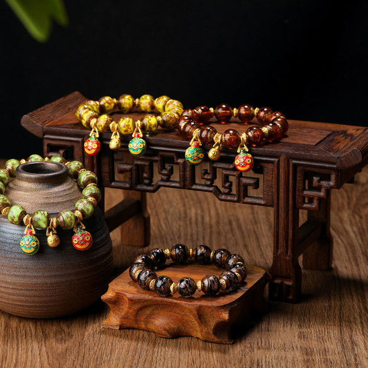 Pulsera de la fortuna con cuentas de cristal Liuli, dije de la familia de la bestia tragadora de oro con Buddha Stones