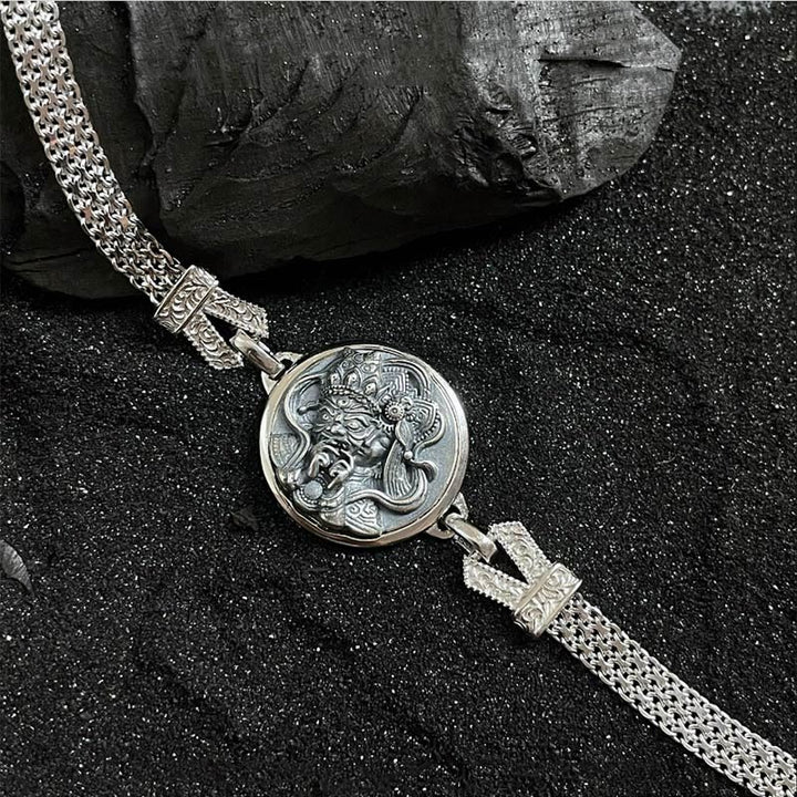 Pulsera de protección de bendición de la diosa de la riqueza Zakiram de plata de ley 925 tibetana con Buddha Stones