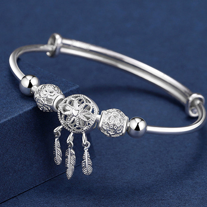 Pulsera con dije de atrapasueños con bendición de cobre blanco tibetano