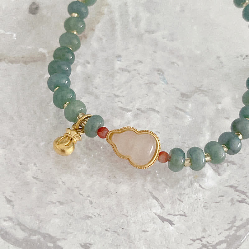 Buddha Stones Natural Hetian Jade perla paz hebilla Fu personaje calabaza bolsa de dinero fresa cuarzo PiXiu pulsera de la suerte