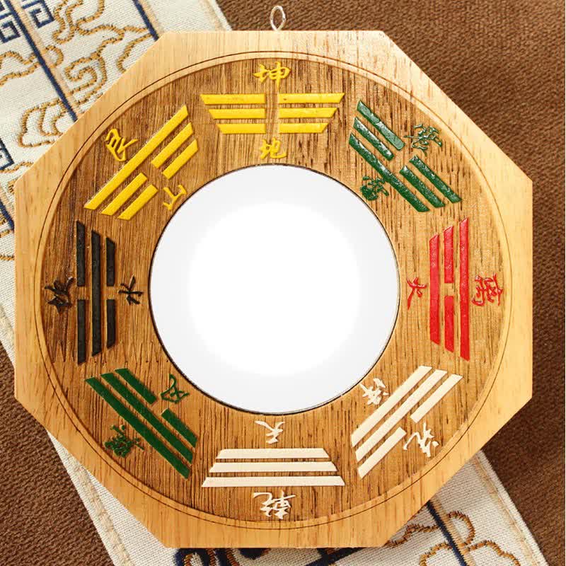 Espejo de mapa de energía de equilibrio de madera de melocotón con mapa de Bagua de Feng Shui - image 1