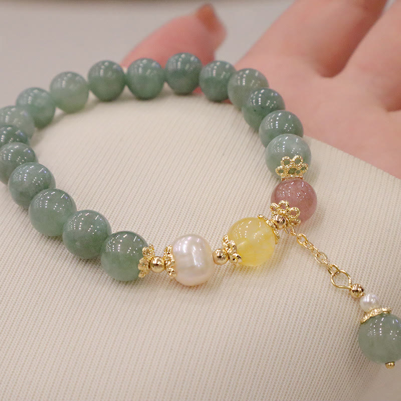 Buddha Stones Jade Perla Fresa Cuarzo Abundancia Suerte Pulsera con dijes de cuentas