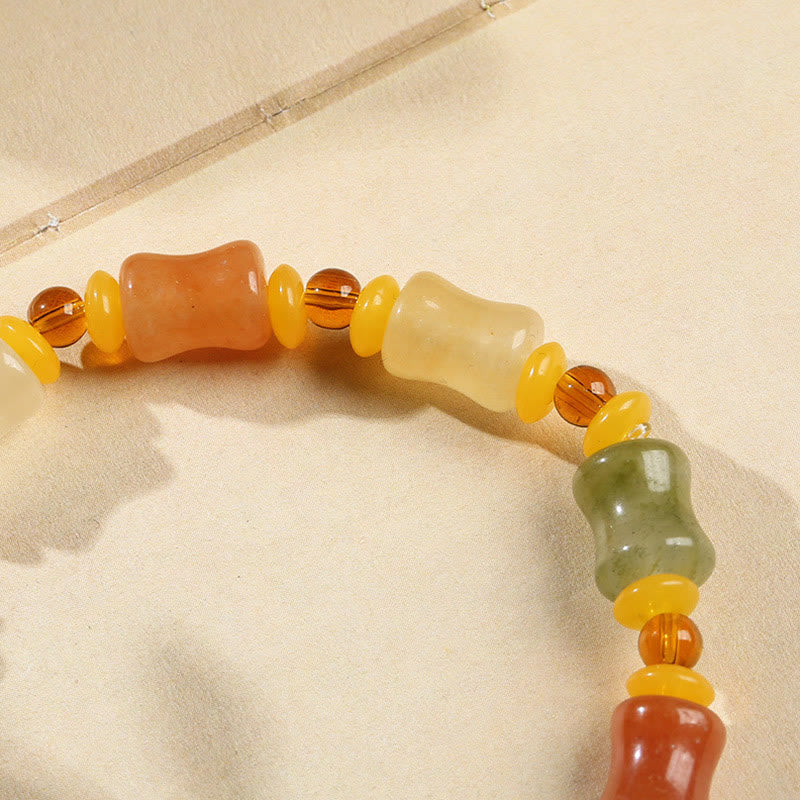Pulsera con dijes de riqueza de calabaza de jade de seda dorada natural