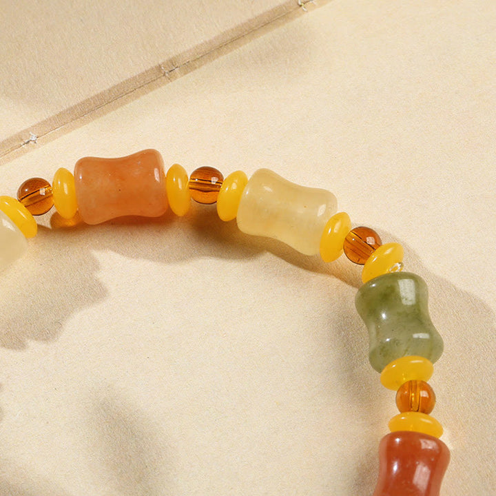 Pulsera con dijes de riqueza de calabaza de jade de seda dorada natural