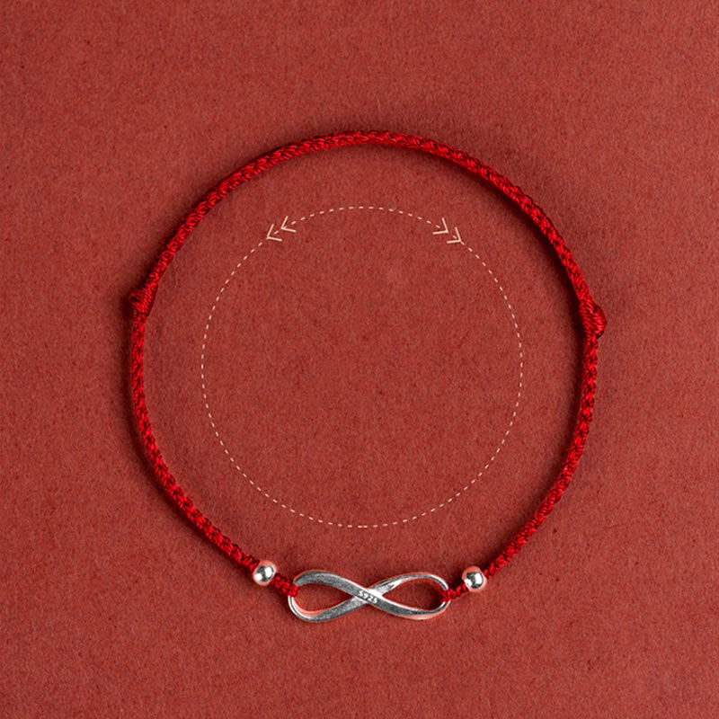 Pulsera tobillera de hilo rojo de la suerte con nudo infinito de plata de ley 925 con Buddha Stones