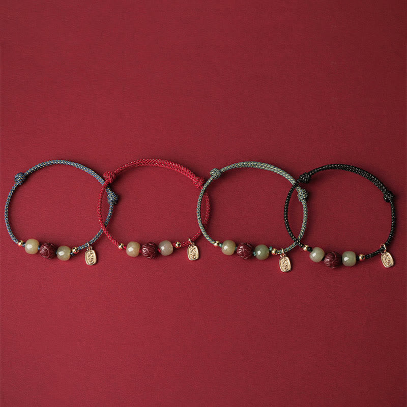 Pulsera de cuerda hecha a mano con Buddha Stones chapadas en oro de 14 quilates, jade hetiano, cinabrio, suerte de loto - image 13