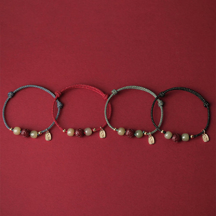 Pulsera de cuerda hecha a mano con Buddha Stones chapadas en oro de 14 quilates, jade hetiano, cinabrio, suerte de loto - image 13