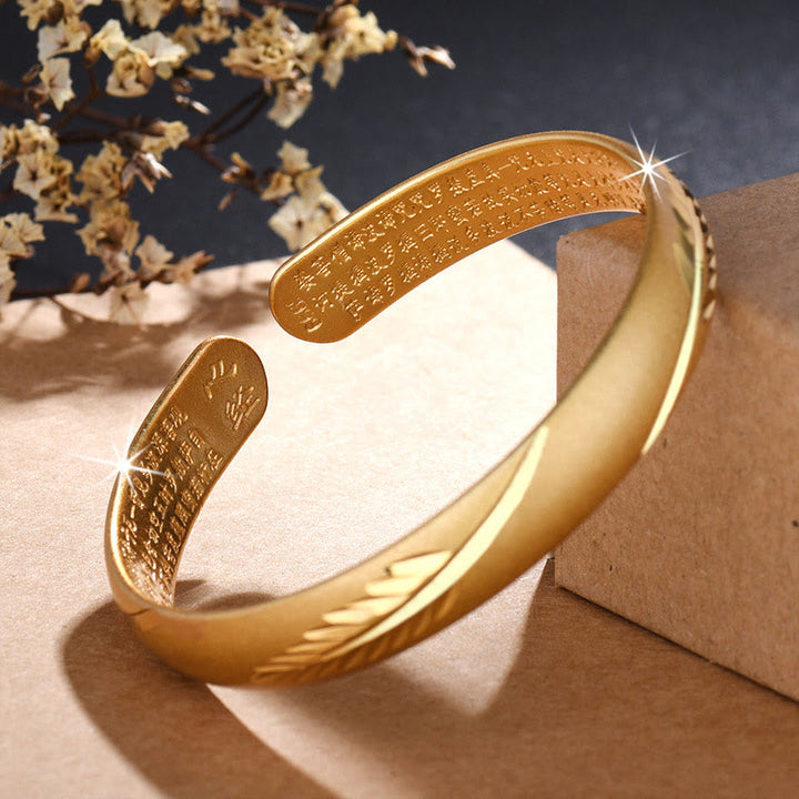 Brazalete de cobre con diseño de Sutra y corazón de Buddha Stones , brazalete de cobre con patrón grabado