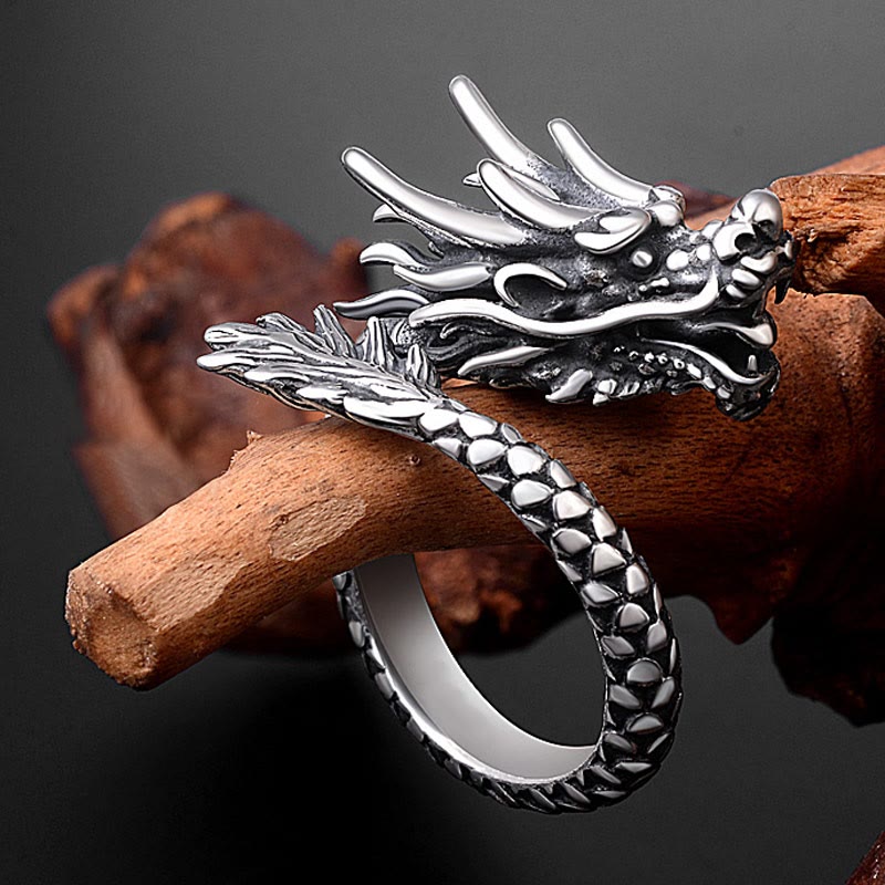 Anillo ajustable de plata de ley 990 con Buddha Stones , diseño de dragón vintage, protección de la suerte y fuerza - image 1