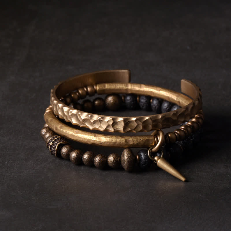 Brazalete de pulsera de equilibrio de cobre de piedra de roca de lava