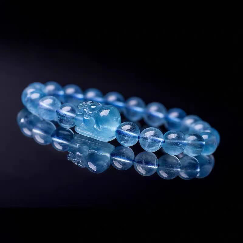Pulsera curativa de serenidad Pixiu de aguamarina natural
