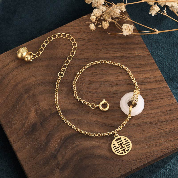 Pulsera de la fortuna de la doble felicidad del jade blanco de las Buddha Stones