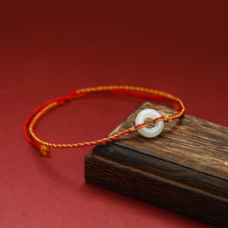 Pulsera tobillera trenzada con Buddha Stones, hebilla redonda de la paz, Jade, suerte, abundancia