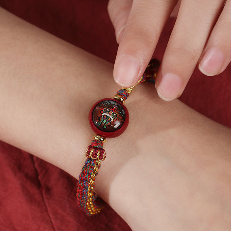 Pulsera trenzada con bendición de Thangka y cinabrio, cuerda colorida con Buddha Stones
