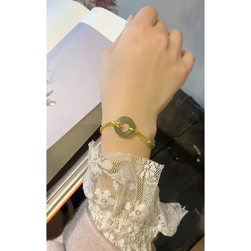 Pulsera de cadena de prosperidad auspiciosa con personaje Fu de calabaza con hebilla de paz redonda de Jade