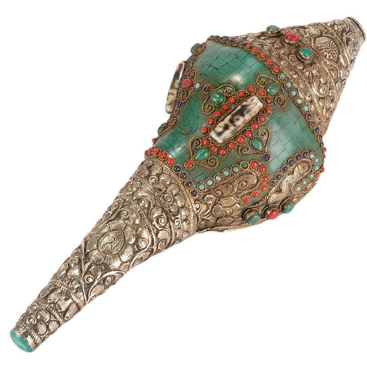 Tibetano hecho a mano grabado Shankha doble Dorje Buda Concha riqueza decoración positiva - image 9