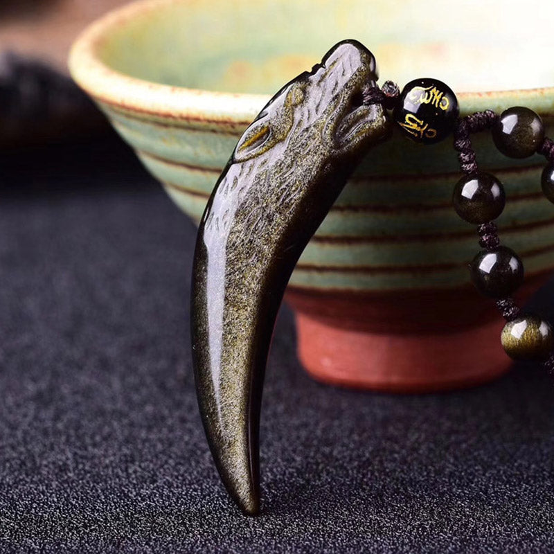 Buddha Stones, obsidiana negra Natural, obsidiana de hielo, obsidiana arcoíris, patrón de diente de lobo, colgante de collar de fuerza