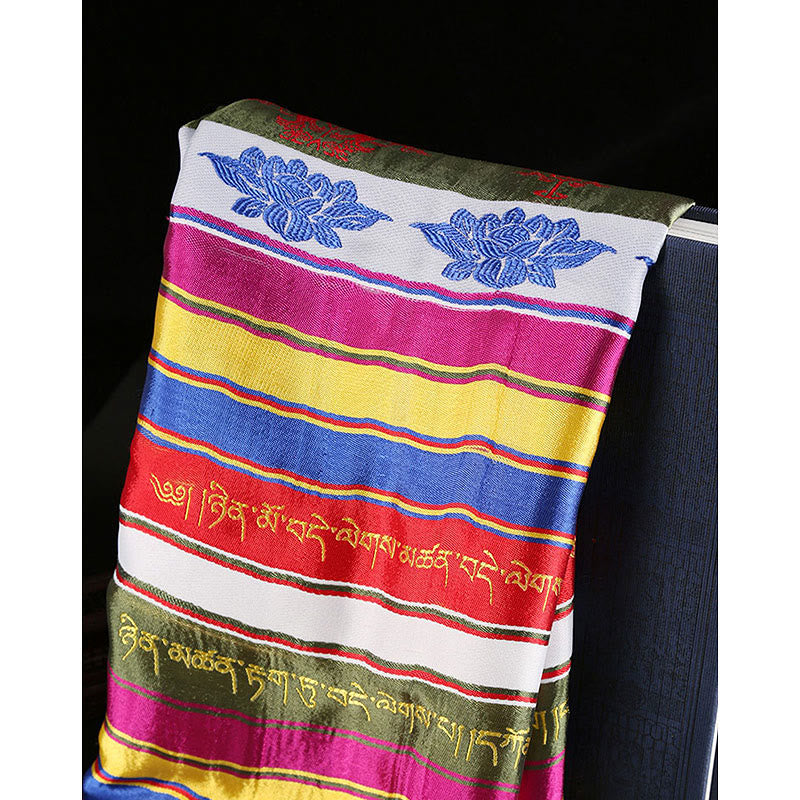 Bendición de la suerte tibetana, mantra de loto multicolor, decoración jacquard Khata - image 12