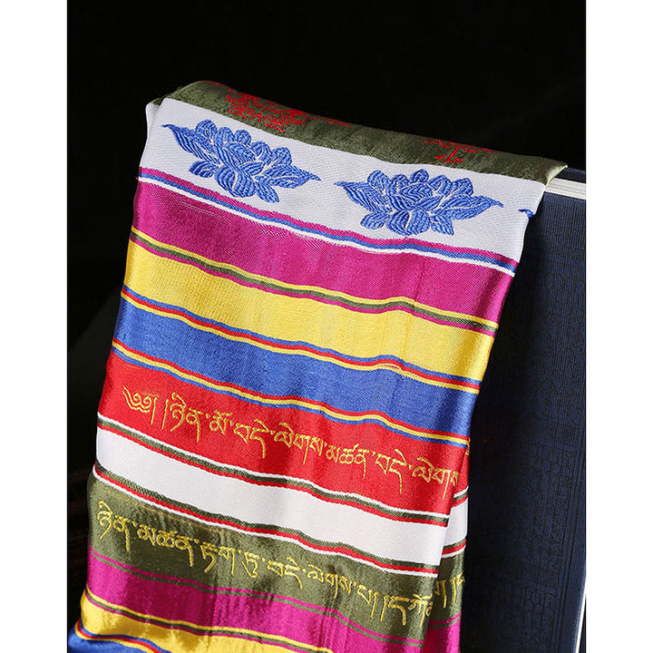 Bendición de la suerte tibetana, mantra de loto multicolor, decoración jacquard Khata - image 12
