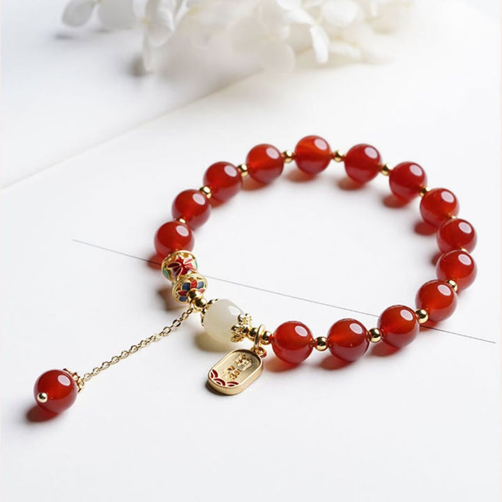 Pulsera con dijes de confianza con carácter de Jade Hetian de ágata roja Natural con Buddha Stones