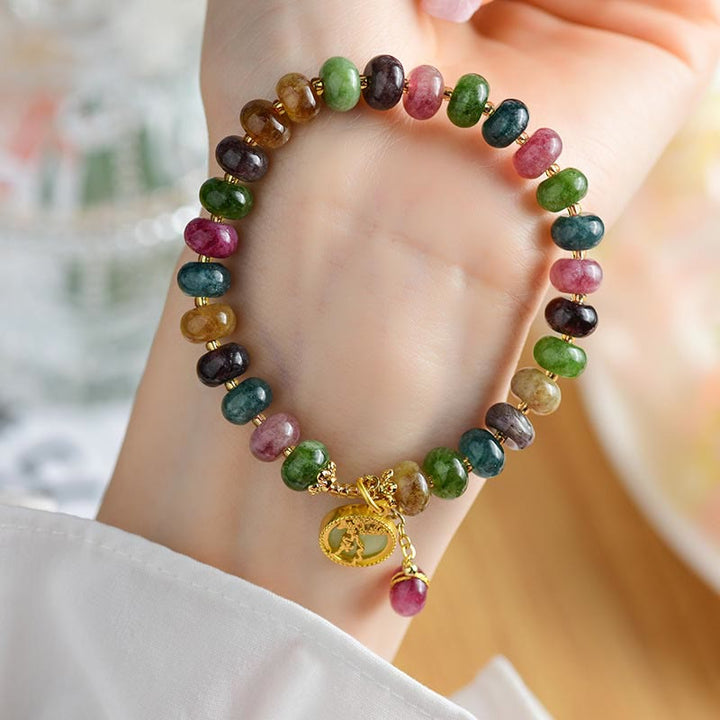 Pulsera de amor con dije de conejo y turmalina colorida con Buddha Stones