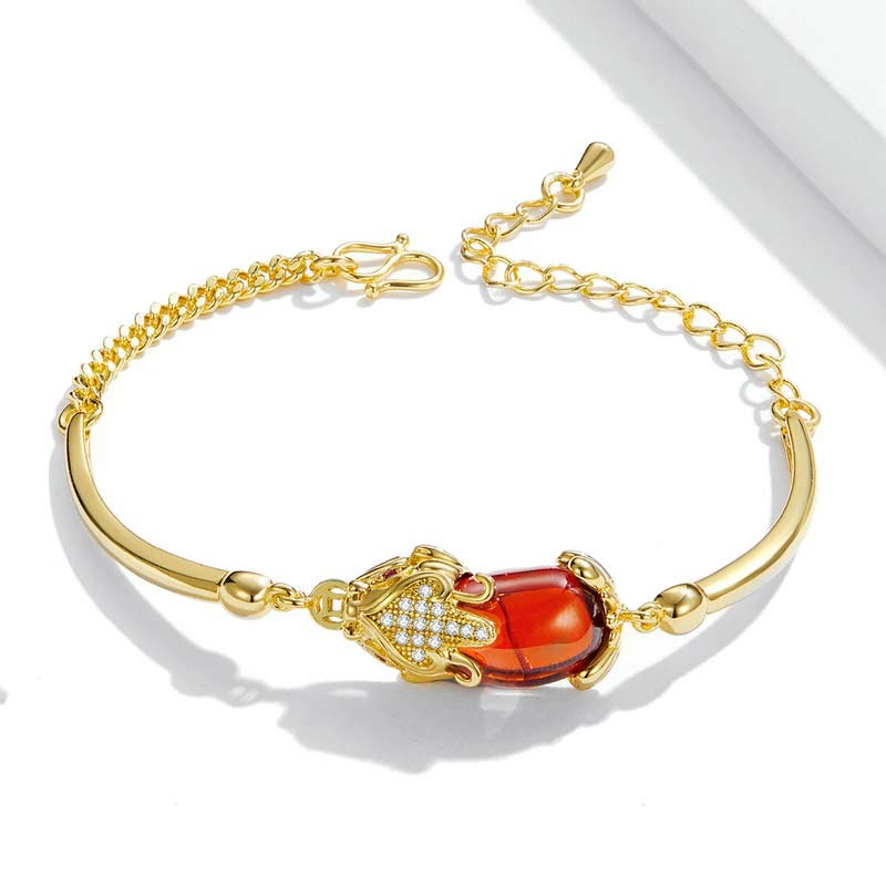 Pulsera de la suerte de la riqueza PiXiu de ágata roja dorada FengShui