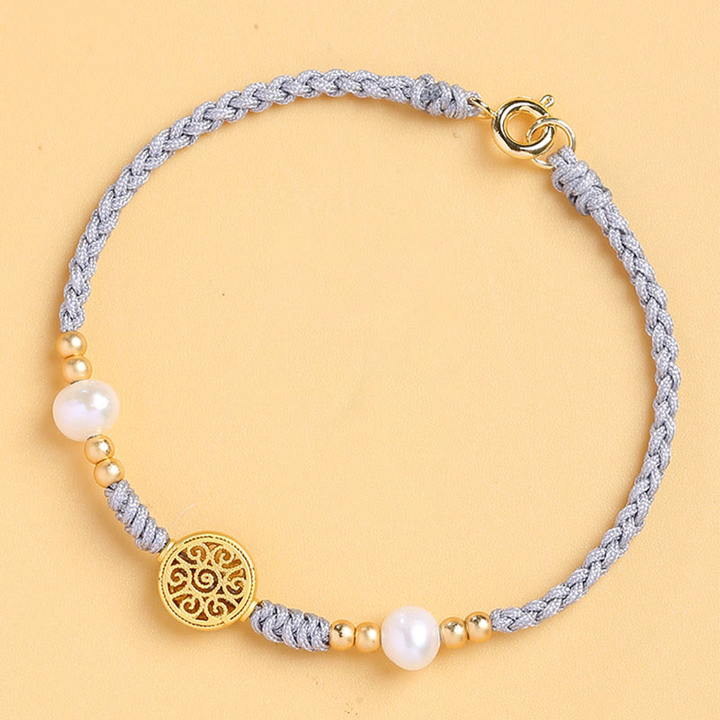 Pulsera trenzada de cuerda azul con Buddha Stones, moneda de cobre, árbol de la fortuna, perla, suerte