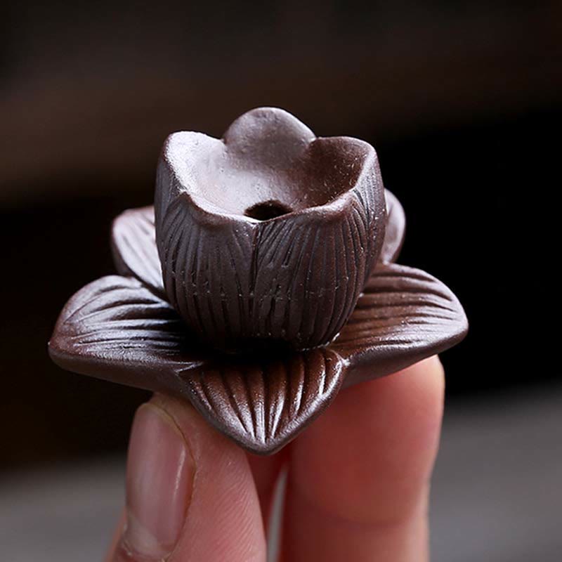 Quemador de incienso de reflujo espiritual de cerámica cuadrado con flor de ciruelo de loto
