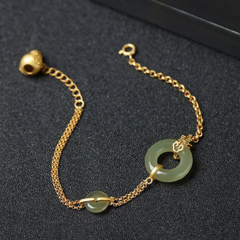 Pulsera de cadena de prosperidad auspiciosa con personaje Fu de calabaza con hebilla de paz redonda de Jade