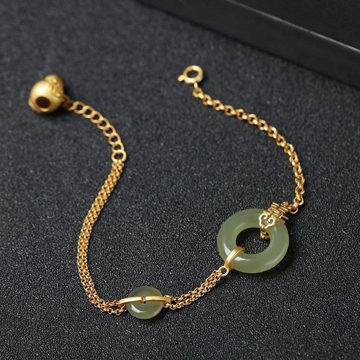 Pulsera de cadena de prosperidad auspiciosa con personaje Fu de calabaza con hebilla de paz redonda de Jade