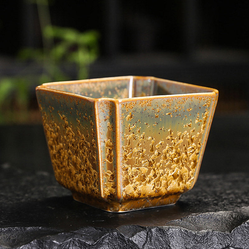 Taza de té de cerámica marrón colorida con Buddha Stones, tazón de té de Kung Fu