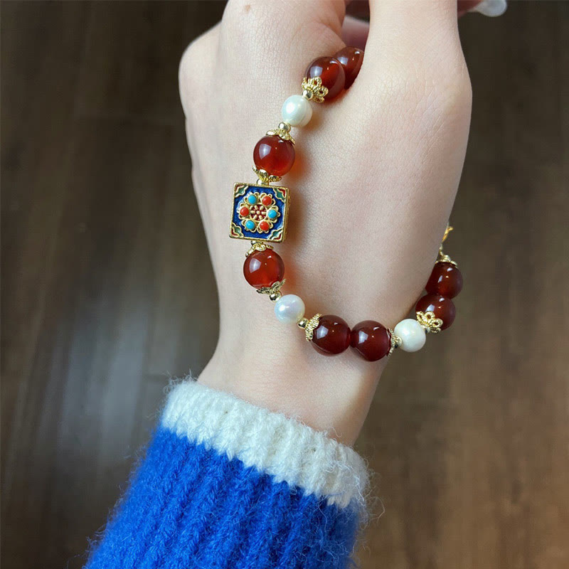 Pulsera Autoaceptación Confianza Perla Ágata Roja Buddha Stones