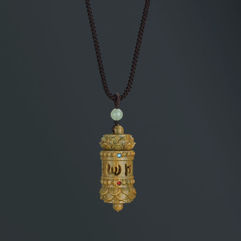 Buddha Stones Tíbet Sándalo Verde Palisandro Om Mani Padme Hum Loto Collar Calmante Positivo Colgante - Om Mani Padme Hum Sándalo Verde - image 0