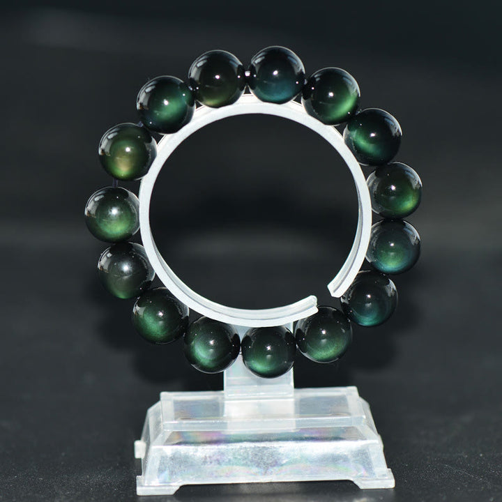 Pulsera de riqueza de obsidiana de ojo verde natural con Buddha Stones
