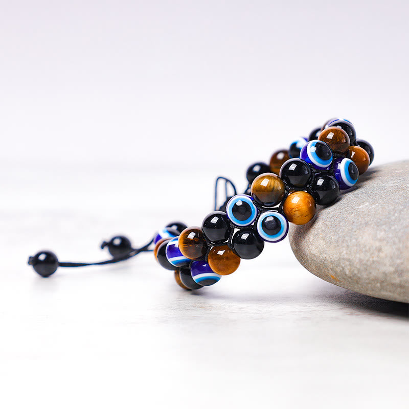 Pulsera con cuentas de protección de ojo de tigre, hematita, mal de ojo , Buddha Stones