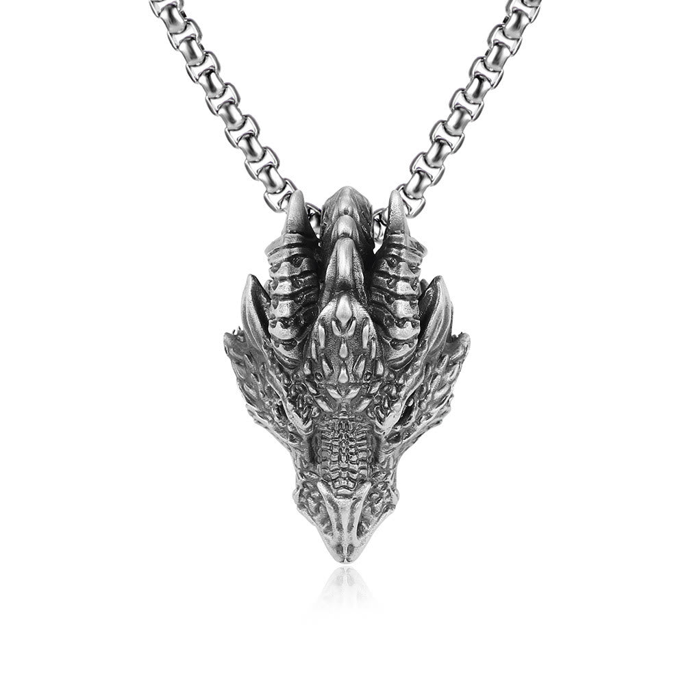 Collar con colgante de metal con diseño de cabeza de dragón de estaño puro con Buddha Stones - image 2
