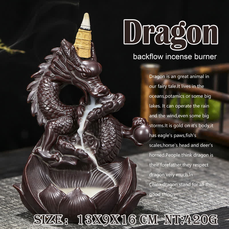 Decoración de quemador de incienso de cerámica con protección de fuerza y patrón de loto de dragón