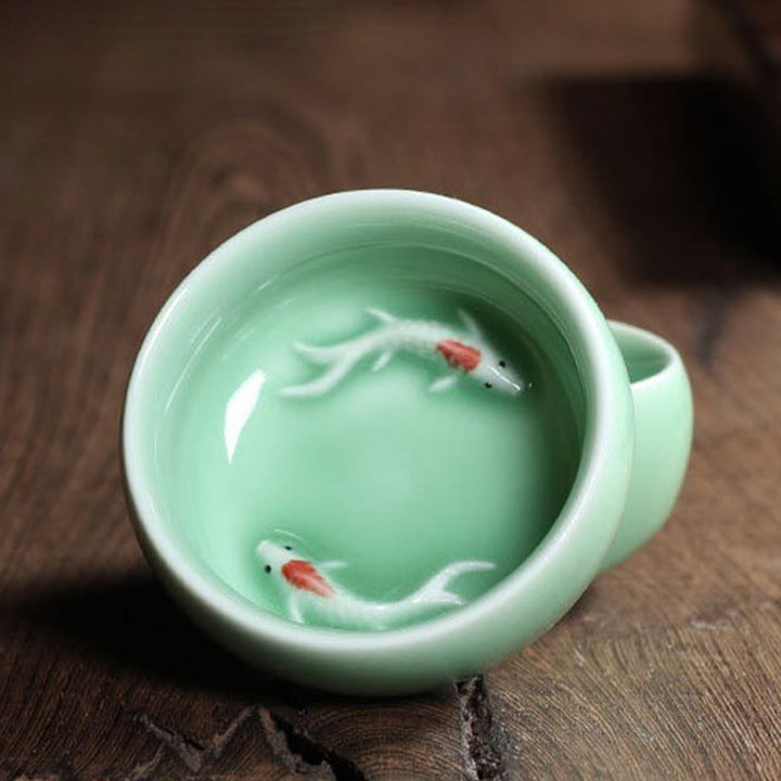 Taza de té de cerámica con forma de pez koi de colores y Buddha Stones - image 20