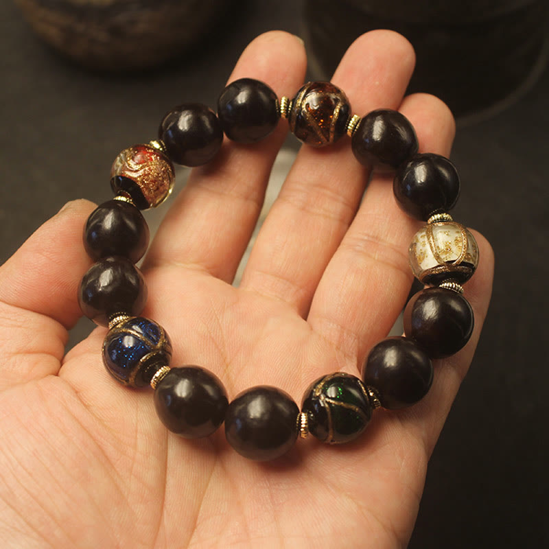 Pulsera de riqueza con cuentas de cristal de Liuli, ceniza de incienso occidental, Buddha Stones