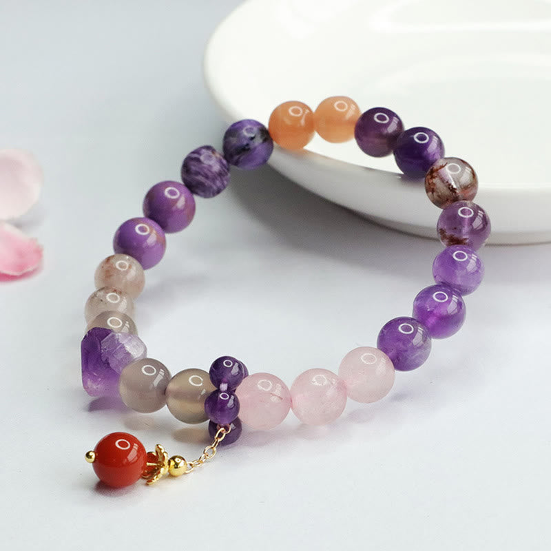 Pulsera con dijes de cuentas curativas de paz interior de cristal de amatista natural con Buddha Stones