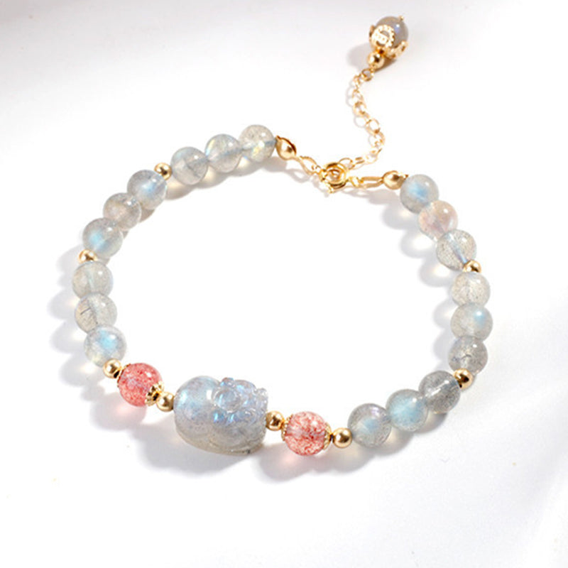 Pulsera curativa PiXiu de cuarzo fresa, piedra lunar, Buddha Stones