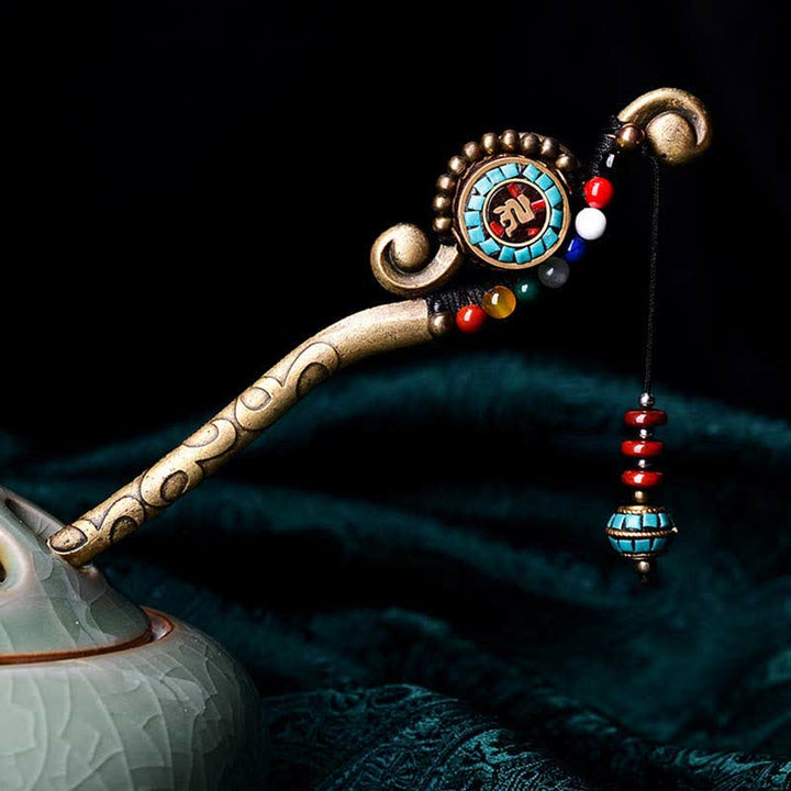 Decoraciones de horquilla de protección de ágata turquesa tibetana