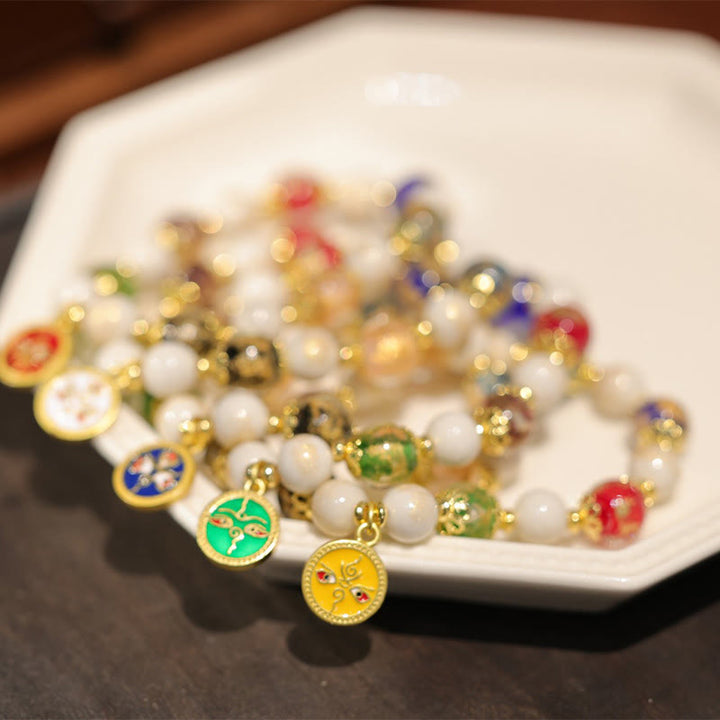 Buddha Stones tibetanas, cinco dioses de la riqueza, fortuna, cuentas de cristal Liuli, cuentas de porcelana de ceniza de incienso, pulsera con abalorio