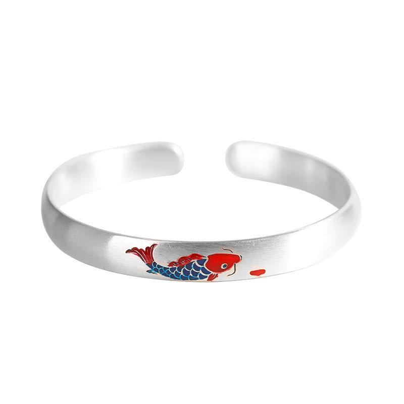 Brazalete de plata de ley 999 con Buddha Stones , diseño de pez koi