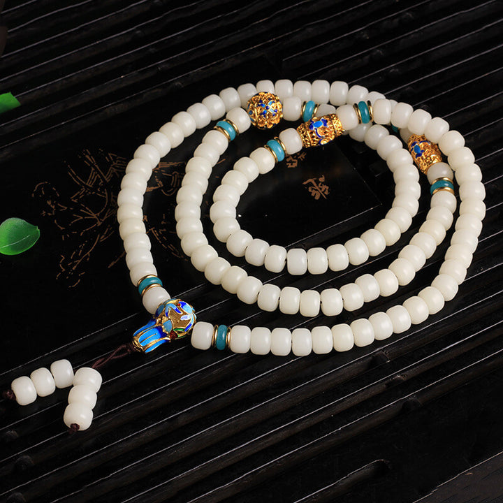 Pulsera de riqueza con 108 cuentas de Mala de semillas de Bodhi blancas naturales con Buddha Stones