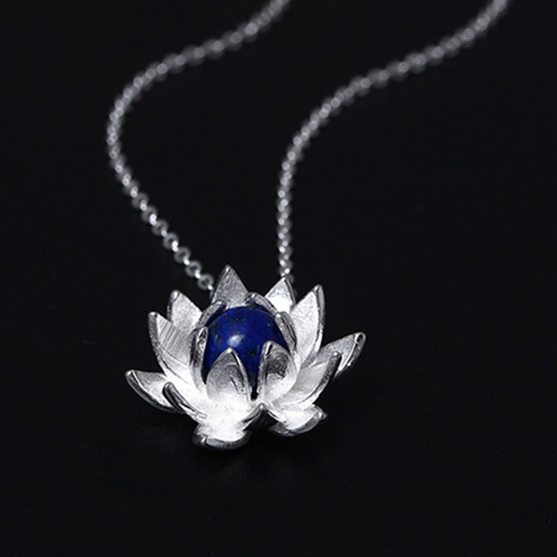 Collar con colgante de flor de loto y lapislázuli de lapislázuli en plata de ley 925 con Buddha Stones para el autocuidado. - image 5